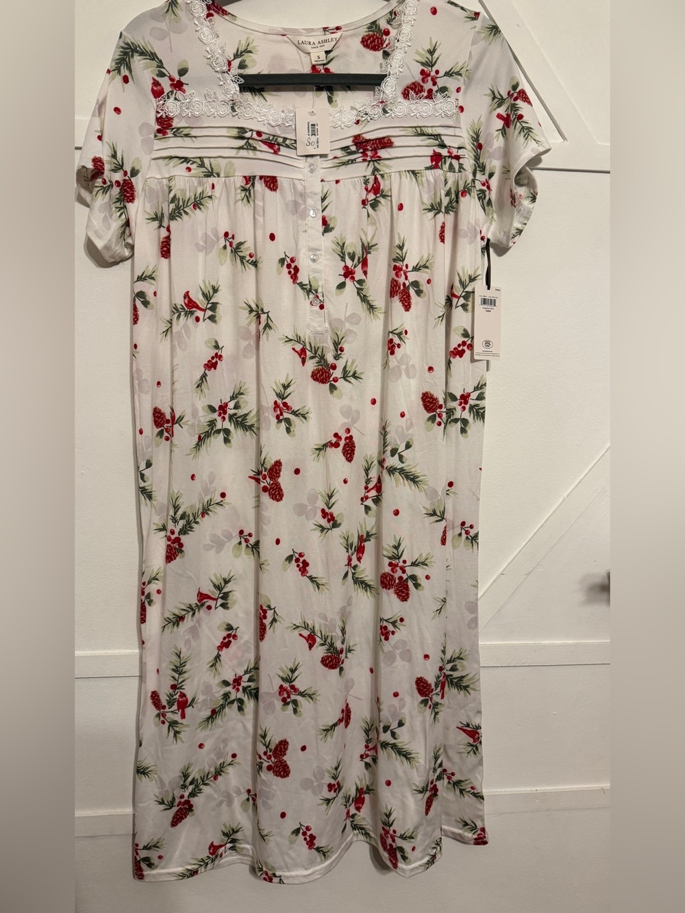 Laura Ashley Classic Nightdress with Red Berry & Green Sprig Print